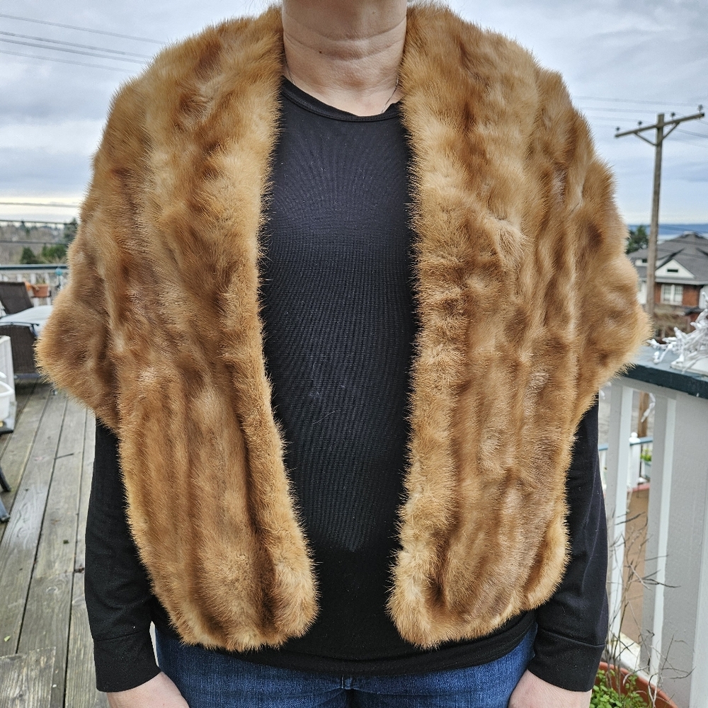 Vintage real mink shawl wrap with pockets S/M/L - Picture 2 of 14